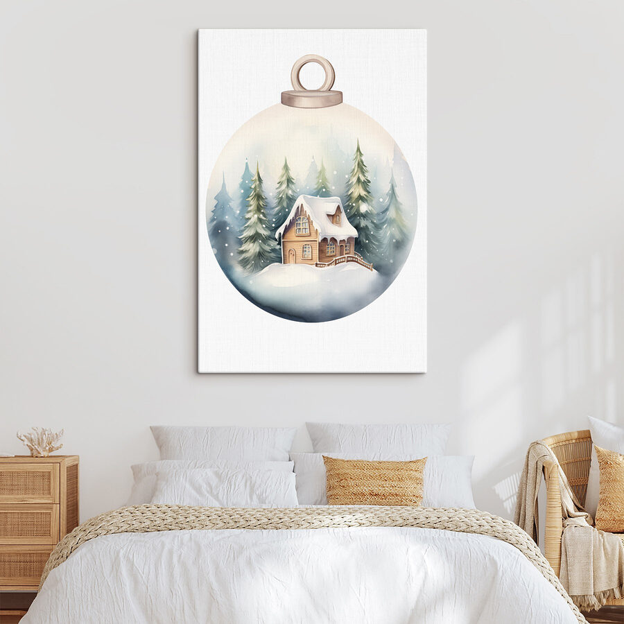 Watercolor painting of a house in a snow covered forest Watercolor painting of a house in a snow covered forest