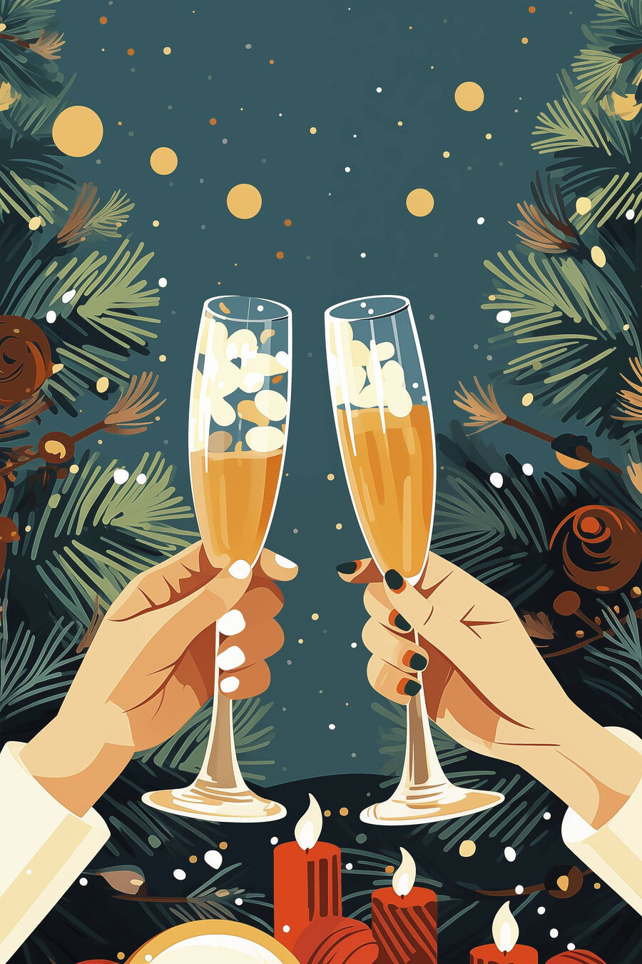 Ein Paar Hände hält Champagnergläser