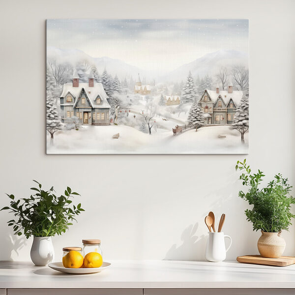 Verschneite Landschaft mit Häusern und Bäumen Verschneite Landschaft mit Häusern und Bäumen