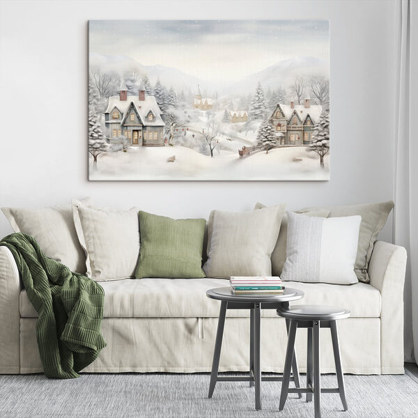 Verschneite Landschaft mit Häusern und Bäumen Verschneite Landschaft mit Häusern und Bäumen