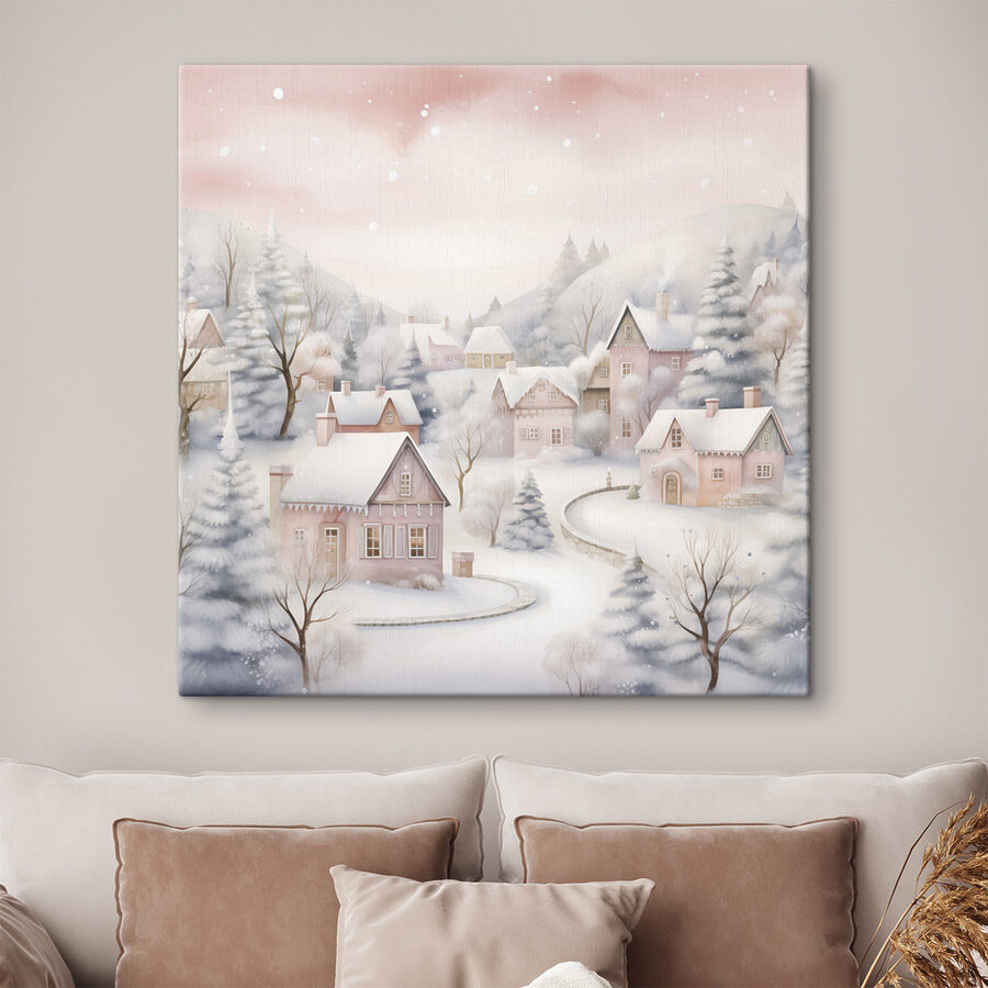 Gemälde eines verschneiten Dorfes