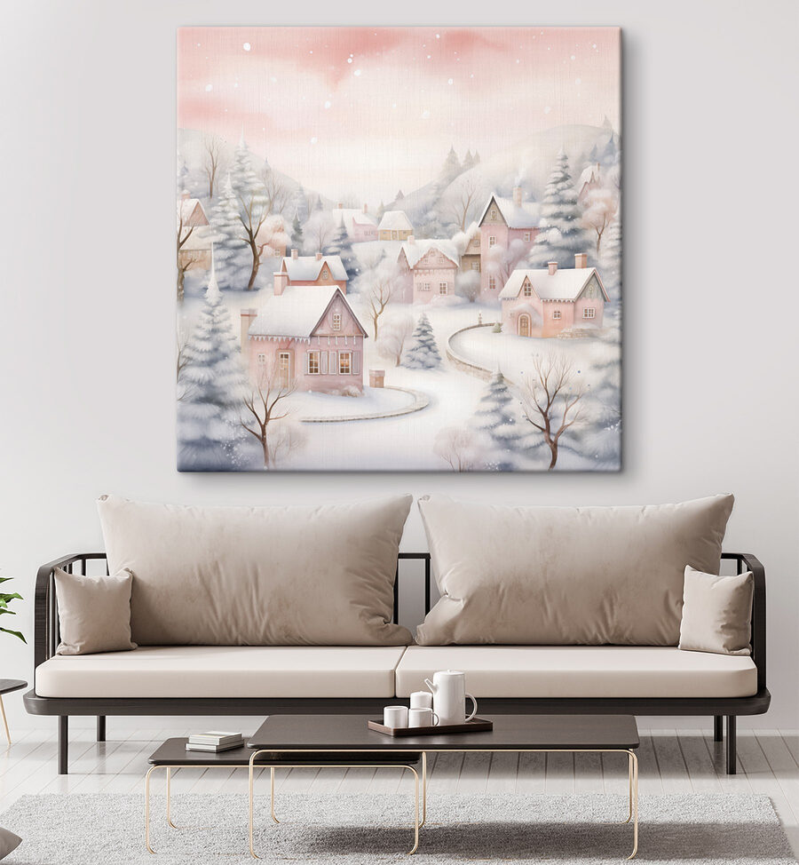 Gemälde eines verschneiten Dorfes