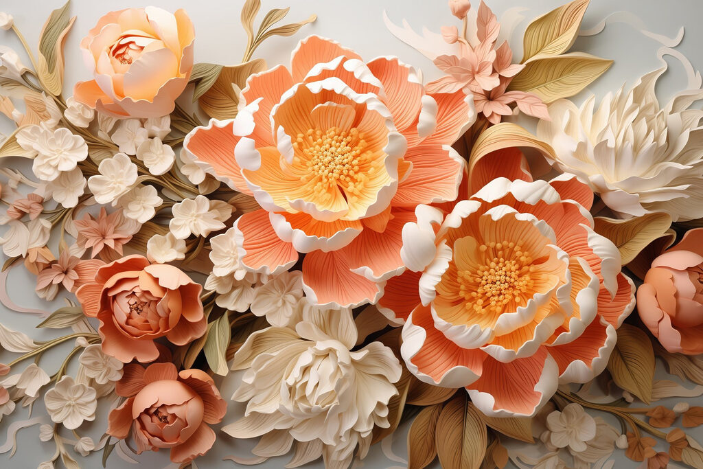 Gruppe von Blumen auf einer weißen Fläche Gruppe von Blumen auf einer weißen Fläche