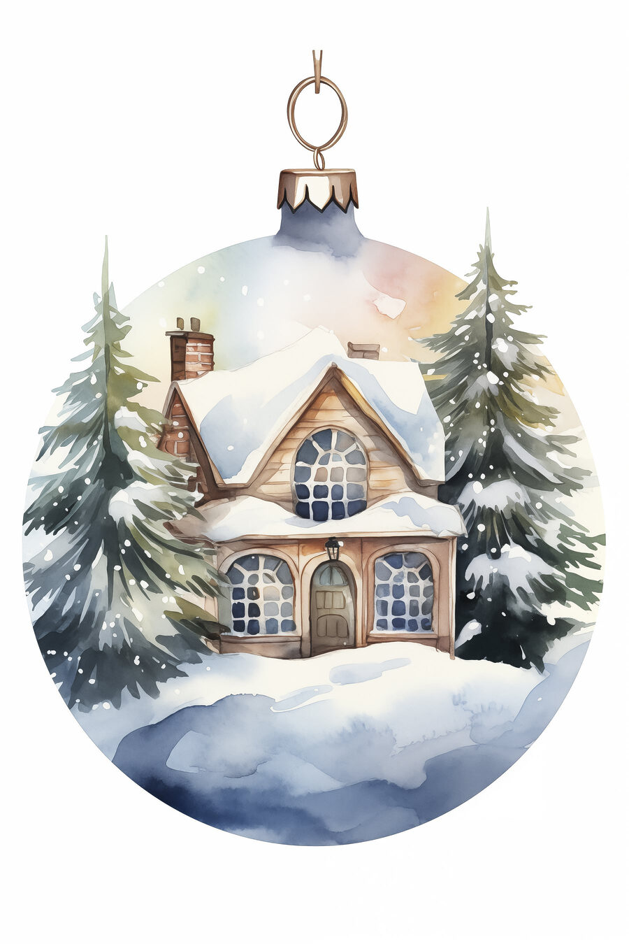 Aquarellmalerei eines Hauses im Schnee Aquarellmalerei eines Hauses im Schnee