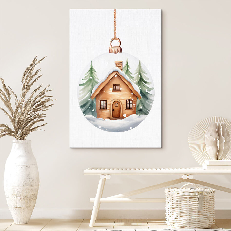 Glaskugel mit einem Haus und Bäumen darin