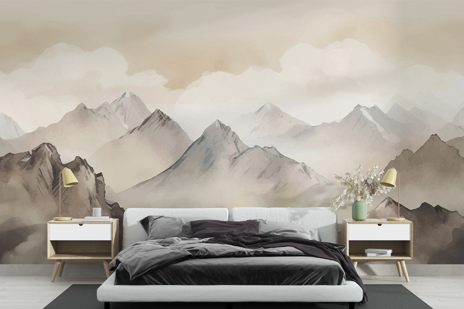 Painting of mountains and clouds