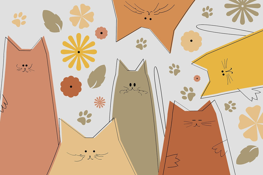 Gruppe von Katzen und Blumen