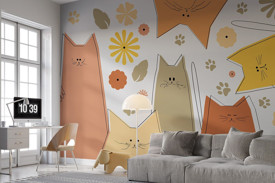 Gruppe von Katzen und Blumen