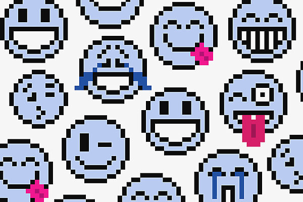 Nahtloses Muster aus blauen Smiley-Gesichtern Nahtloses Muster aus blauen Smiley-Gesichtern