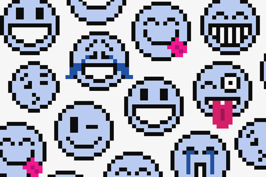 Nahtloses Muster aus blauen Smiley-Gesichtern
