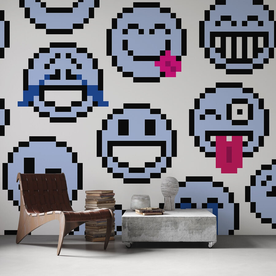 Nahtloses Muster aus blauen Smiley-Gesichtern