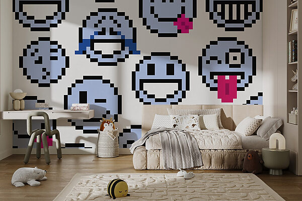 Nahtloses Muster aus blauen Smiley-Gesichtern Nahtloses Muster aus blauen Smiley-Gesichtern