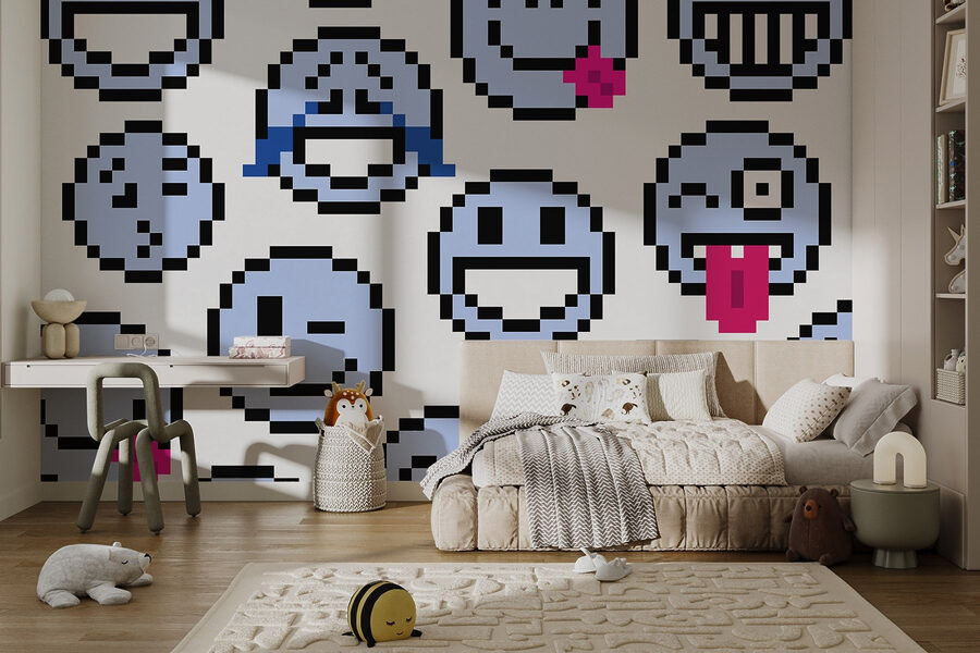 Nahtloses Muster aus blauen Smiley-Gesichtern