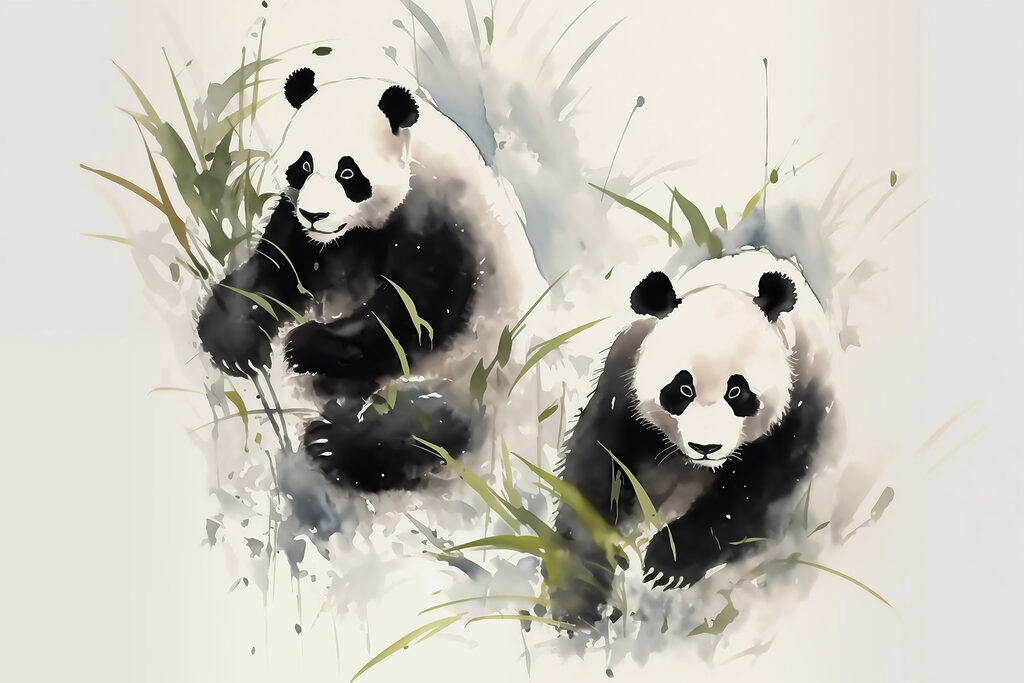 Pärchen Pandas im Gras Pärchen Pandas im Gras