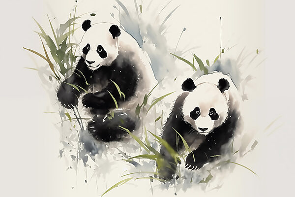 Pärchen Pandas im Gras Pärchen Pandas im Gras