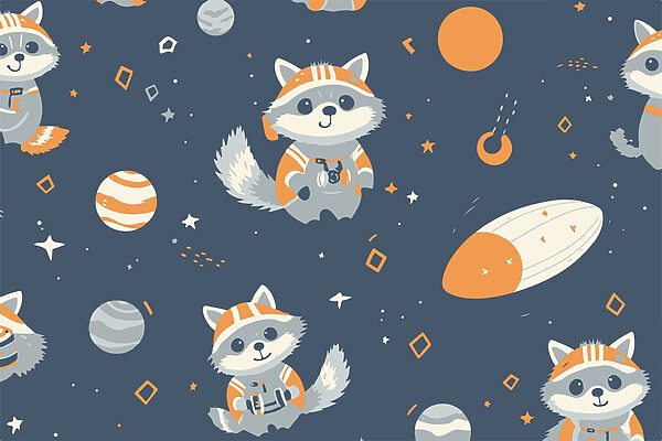 Muster von Waschbären und Planeten Muster von Waschbären und Planeten
