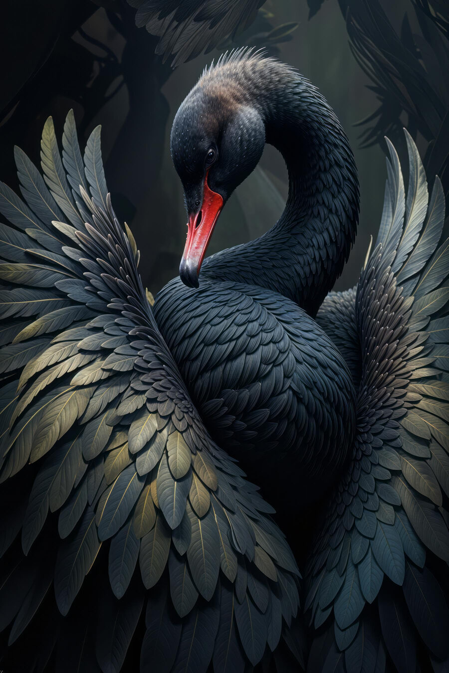 Schwarzer Schwan mit rotem Schnabel