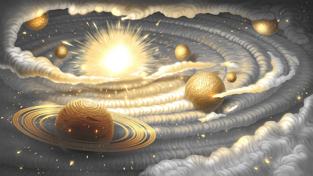 Planet mit Ringen und Sternen am Himmel Planet mit Ringen und Sternen am Himmel