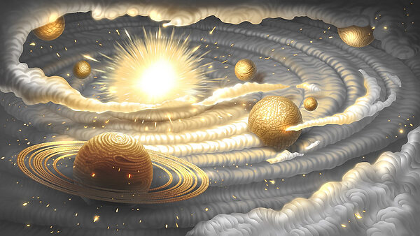 Planet mit Ringen und Sternen am Himmel Planet mit Ringen und Sternen am Himmel