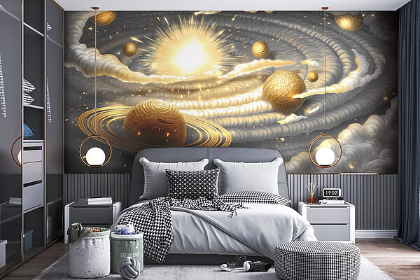 Planet mit Ringen und Sternen am Himmel Planet mit Ringen und Sternen am Himmel