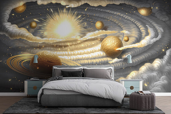 Planet mit Ringen und Sternen am Himmel Planet mit Ringen und Sternen am Himmel