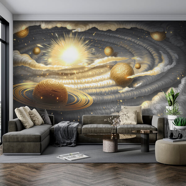 Planet mit Ringen und Sternen am Himmel Planet mit Ringen und Sternen am Himmel