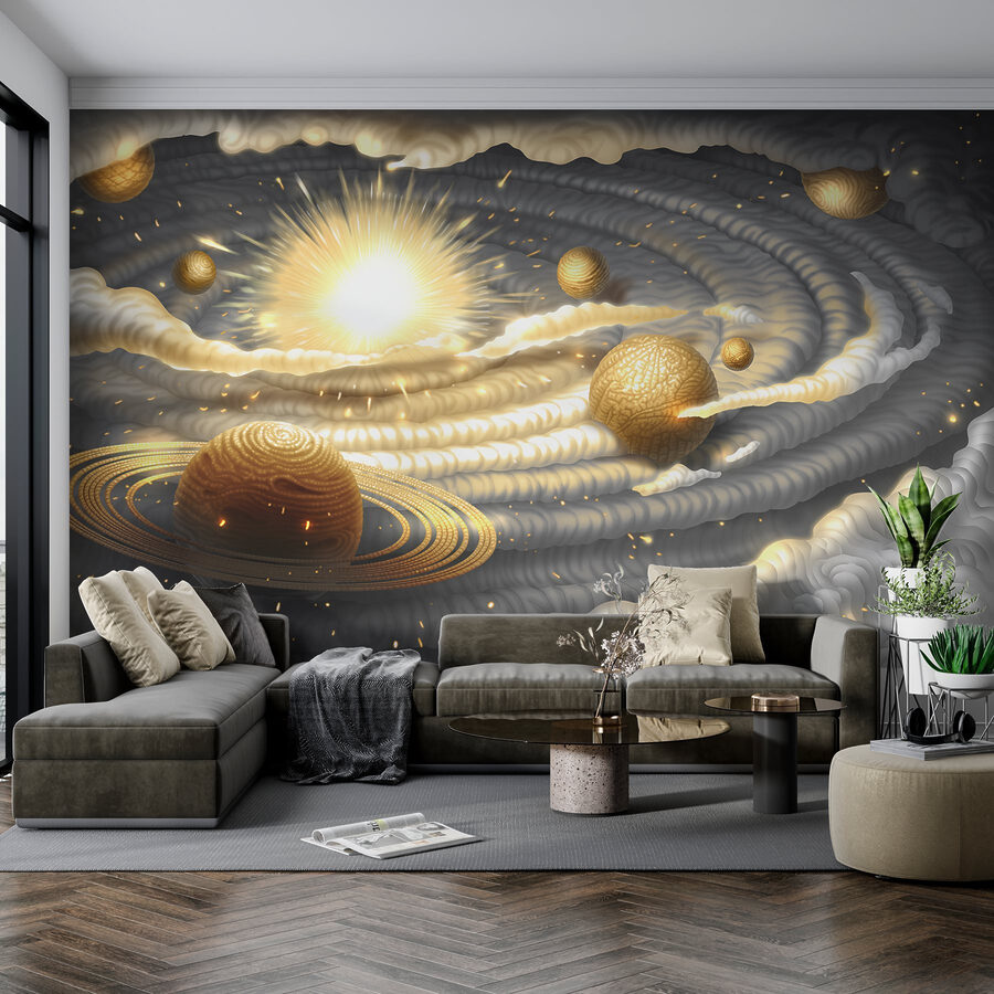 Planet mit Ringen und Sternen am Himmel Planet mit Ringen und Sternen am Himmel