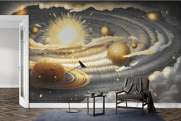 Planet mit Ringen und Sternen am Himmel Planet mit Ringen und Sternen am Himmel