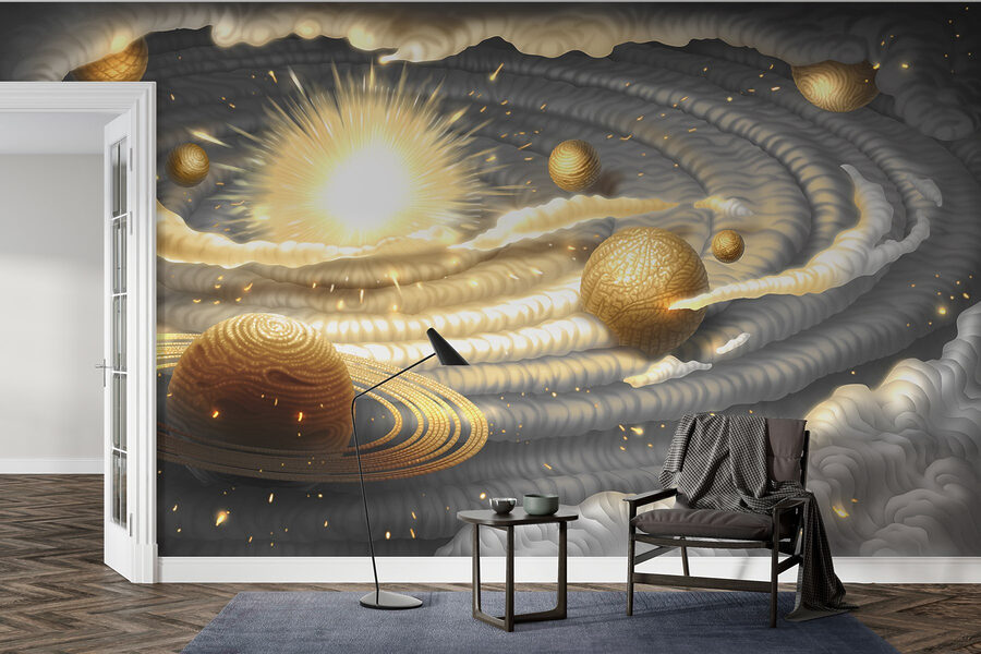 Planet mit Ringen und Sternen am Himmel Planet mit Ringen und Sternen am Himmel