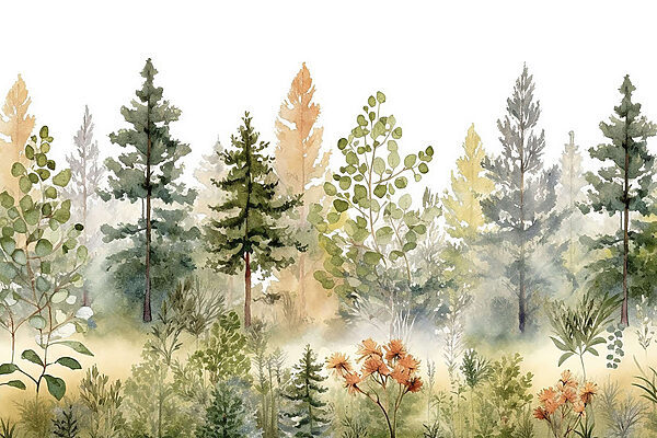 Aquarellmalerei von Bäumen und Pflanzen Aquarellmalerei von Bäumen und Pflanzen