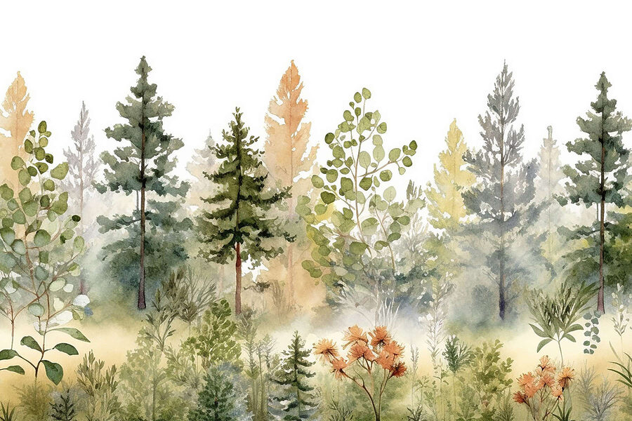Aquarellmalerei von Bäumen und Pflanzen Aquarellmalerei von Bäumen und Pflanzen