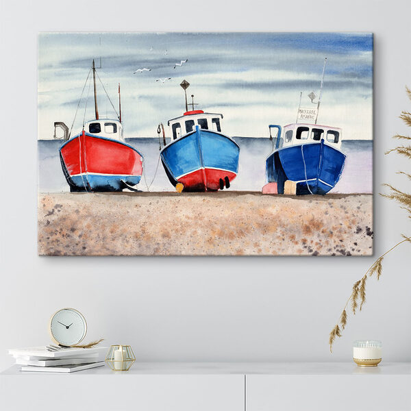 Aquarell von Booten am Strand Wandbilder Aquarell von Booten am Strand