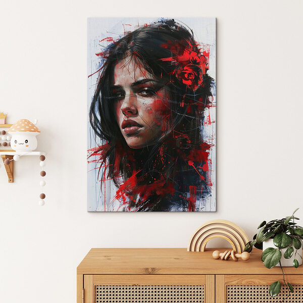 Gemälde einer Frau mit roter Farbe Gemälde einer Frau mit roter Farbe