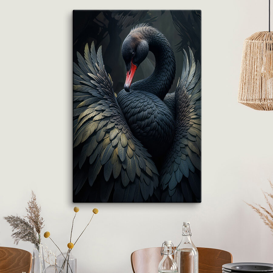 Schwarzer Schwan mit rotem Schnabel