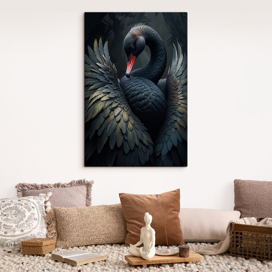 Schwarzer Schwan mit rotem Schnabel