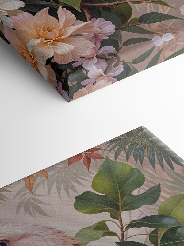 Vogel auf einem Zweig mit Blumen sitzend Vogel auf einem Zweig mit Blumen sitzend