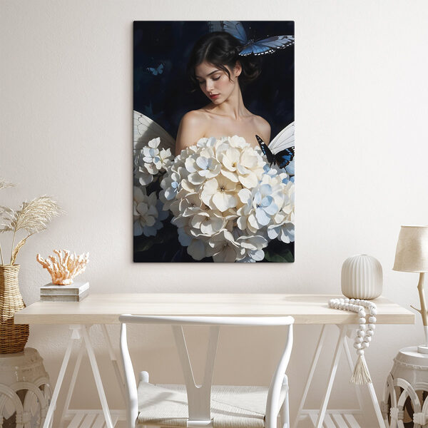 Frau mit Schmetterlingen und Blumen Frau mit Schmetterlingen und Blumen