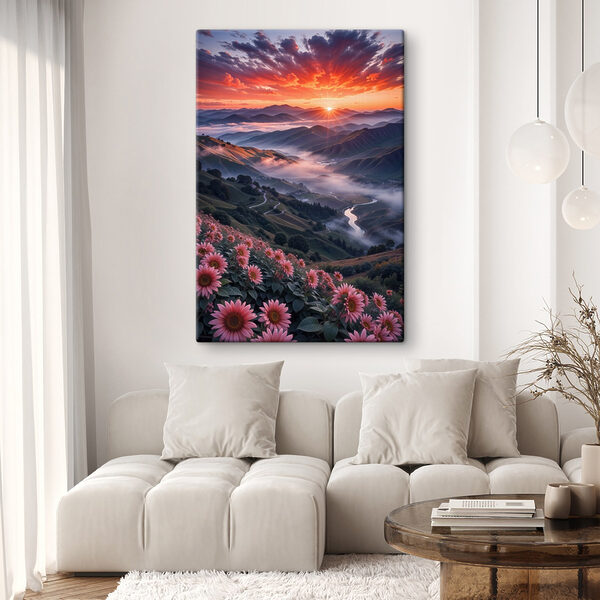 Tal mit Blumen und einem Fluss Tal mit Blumen und einem Fluss