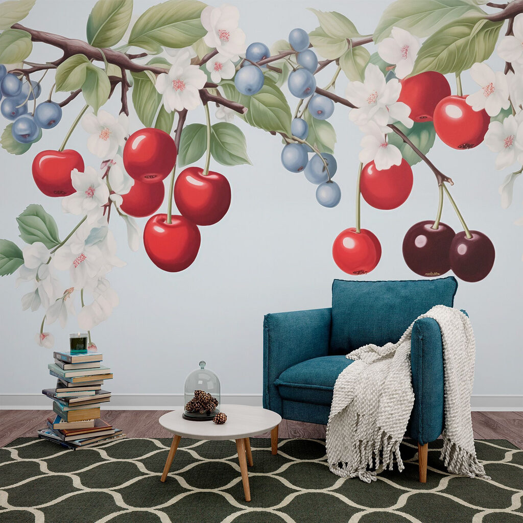 Cherry and blueberry on a branch