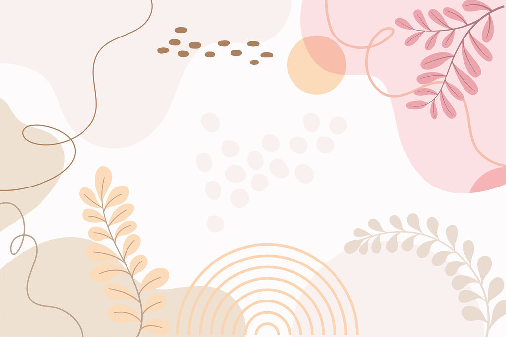 Weißer Hintergrund mit rosa und orange Blätter und Kreise Weißer Hintergrund mit rosa und orange Blätter und Kreise