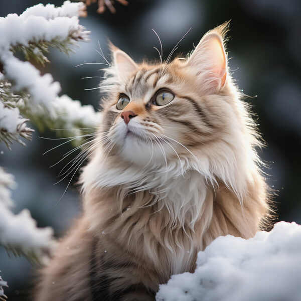 Katze im Schnee sitzend Katze im Schnee sitzend
