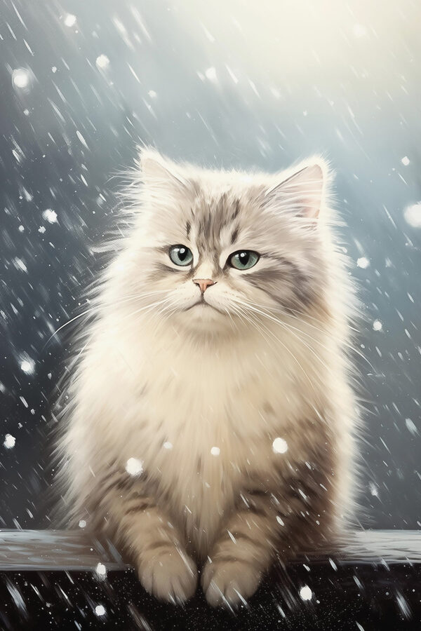 Katze im Schnee sitzend Katze im Schnee sitzend