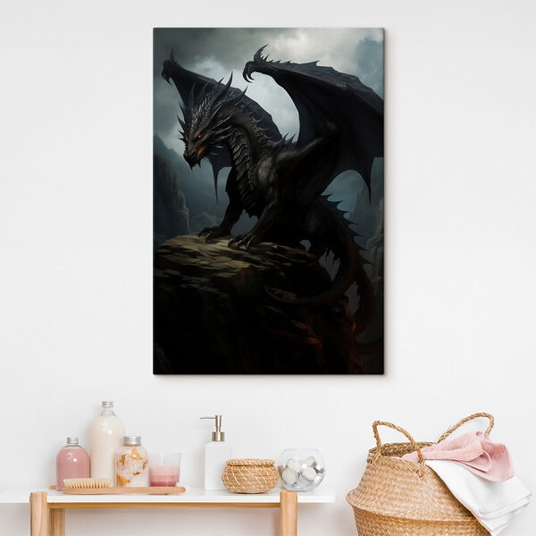 Schwarzer Drache auf einem Felsen Schwarzer Drache auf einem Felsen