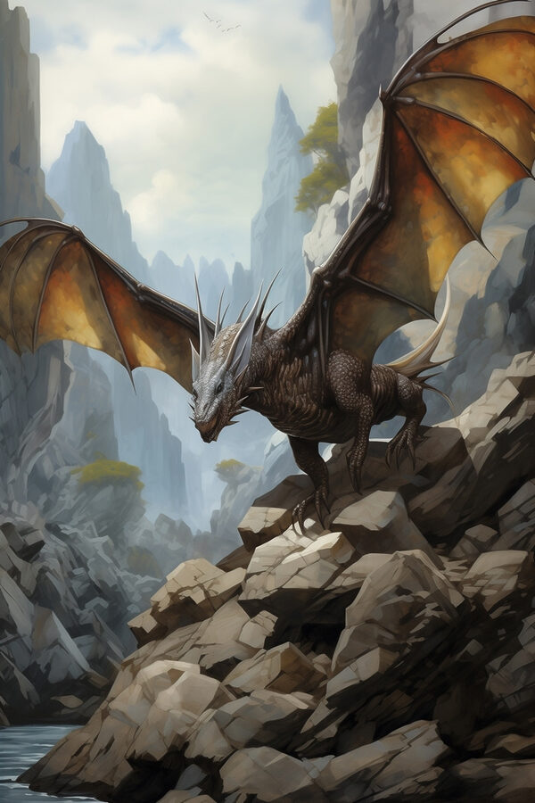 Drache auf einem felsigen Hügel Drache auf einem felsigen Hügel