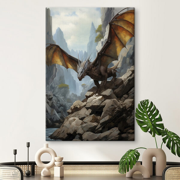 Drache auf einem felsigen Hügel Drache auf einem felsigen Hügel