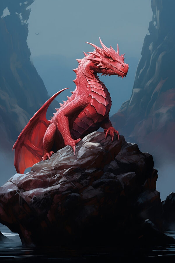 Roter Drache auf einem Felsen Roter Drache auf einem Felsen