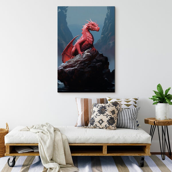 Roter Drache auf einem Felsen Roter Drache auf einem Felsen