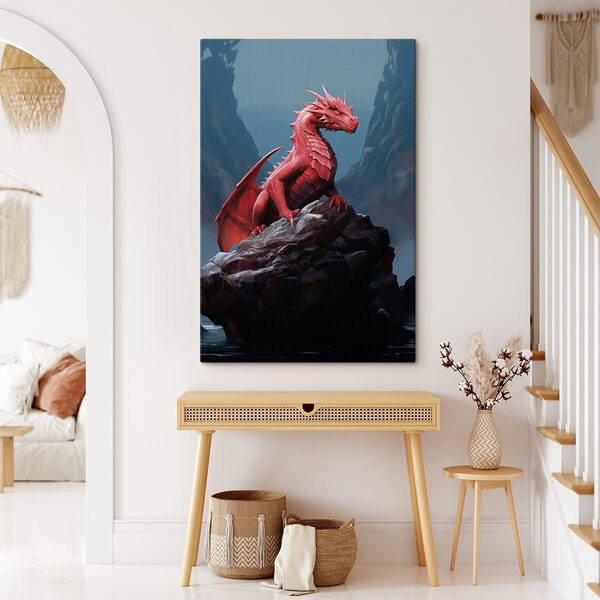 Roter Drache auf einem Felsen Roter Drache auf einem Felsen