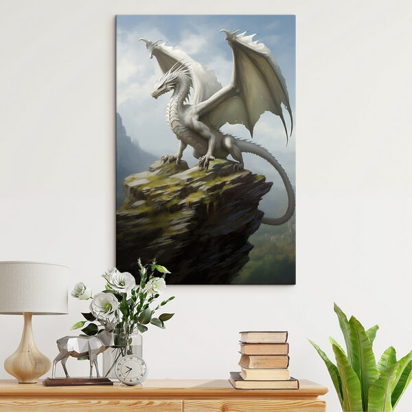 Weißer Drache auf einem Felsen Weißer Drache auf einem Felsen