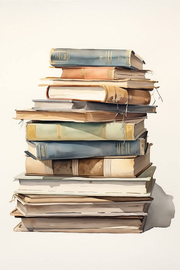 Aquarell eines Bücherstapels Aquarell eines Bücherstapels
